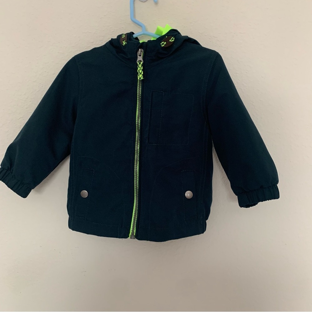 Kids Navy Blue Jacket with Neon Green Accents and zip in removable warm layer‎